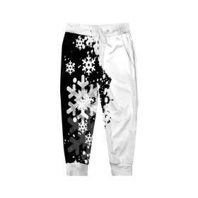 Детские брюки 3D с принтом Снежные узоры , 100% полиэстер | манжеты по низу, эластичный пояс регулируется шнурком, по бокам два кармана без застежек, внутренняя часть кармана из мелкой сетки | black | christmas | new year | pattern | white | абстракция | зима | новый год | рождество | снег | снежинки | узор | черно белые