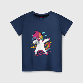 Детская футболка хлопок с принтом Единорог радуга , 100% хлопок | круглый вырез горловины, полуприлегающий силуэт, длина до линии бедер | Тематика изображения на принте: единорог | лошадки | пони | радуга