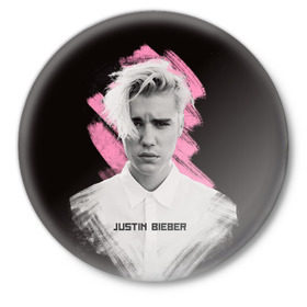 Значок с принтом Justin Bieber / Pink splash ,  металл | круглая форма, металлическая застежка в виде булавки | Тематика изображения на принте: bieber | justin bieber | бибер | джастин бибер