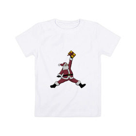 Детская футболка хлопок с принтом Santa Jordan , 100% хлопок | круглый вырез горловины, полуприлегающий силуэт, длина до линии бедер | Тематика изображения на принте: дед мороз | джордан | новогодний | рождество | санта