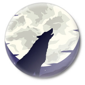 Значок с принтом Ночной житель ,  металл | круглая форма, металлическая застежка в виде булавки | волк | дикая | дикий | животное | лес | луна | ночь | собака | тьма