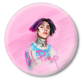 Значок с принтом Lil Pink ,  металл | круглая форма, металлическая застежка в виде булавки | lil peep | rap | густав ор | лил пип | рэп