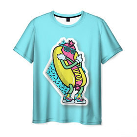 Мужская футболка 3D с принтом Хот-Дог , 100% полиэфир | прямой крой, круглый вырез горловины, длина до линии бедер | 90s style | food | hot dog | pop art | style | еда | поп арт | стиль 90 х | хот дог