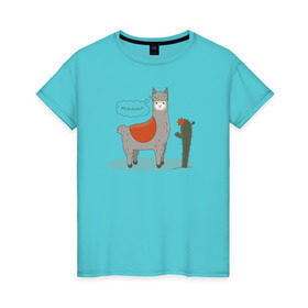 Женская футболка хлопок с принтом alpaca-llama , 100% хлопок | прямой крой, круглый вырез горловины, длина до линии бедер, слегка спущенное плечо | alpaca | llama | альпака | кактус | лама
