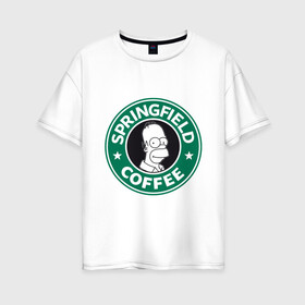 Женская футболка хлопок Oversize с принтом Springfield Coffee , 100% хлопок | свободный крой, круглый ворот, спущенный рукав, длина до линии бедер
 | homer | simpsons | гомер | лого | спрингфилд | старбакс