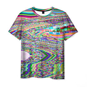 Мужская футболка 3D с принтом Точечная психоделика , 100% полиэфир | прямой крой, круглый вырез горловины, длина до линии бедер | глитч | глич | полосы | разводы