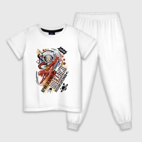 Детская пижама хлопок с принтом Юрий Гагарин , 100% хлопок |  брюки и футболка прямого кроя, без карманов, на брюках мягкая резинка на поясе и по низу штанин
 | Тематика изображения на принте: 12 апреля | в космосе | день | космонавт | космонавтики | первый | человек