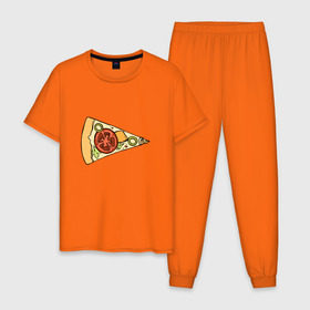 Мужская пижама хлопок с принтом Кусочек пиццы , 100% хлопок | брюки и футболка прямого кроя, без карманов, на брюках мягкая резинка на поясе и по низу штанин
 | Тематика изображения на принте: 14 февраля | love | pizza | valentine | любовь