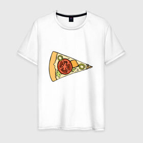 Мужская футболка хлопок с принтом Кусочек пиццы , 100% хлопок | прямой крой, круглый вырез горловины, длина до линии бедер, слегка спущенное плечо. | Тематика изображения на принте: 14 февраля | love | pizza | valentine | любовь