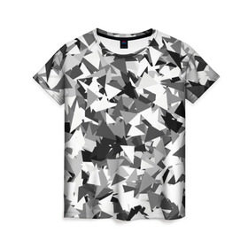 Женская футболка 3D с принтом Городской серый камуфляж , 100% полиэфир ( синтетическое хлопкоподобное полотно) | прямой крой, круглый вырез горловины, длина до линии бедер | армия | геометрический | геометрия | маскировка | милитари | паттерн | текстура | треугольники | чернобелый