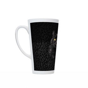 Кружка Латте с принтом Чёрный котик , Белая керамика | Объем 480 мл; Высота 150 мм; Диаметр 90 мм | Тематика изображения на принте: кошка | чёрная