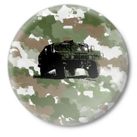 Значок с принтом Jeep ,  металл | круглая форма, металлическая застежка в виде булавки | Тематика изображения на принте: 23 февраля | hummer | jeep | авто | армейская | армия | внедорожник | военная | джип | камуфляж | милитари | россия | хамер