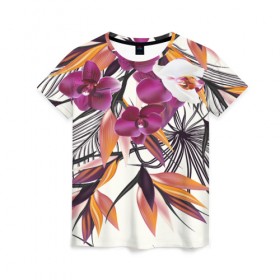 Женская футболка 3D с принтом Fashion flower , 100% полиэфир ( синтетическое хлопкоподобное полотно) | прямой крой, круглый вырез горловины, длина до линии бедер | 
