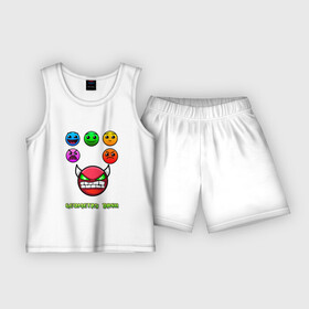 Детская пижама с шортами хлопок с принтом Geometry dash icons ,  |  | Тематика изображения на принте: gd | геометрия | демон | дьявол | дэш | иконки | сложно | сложность