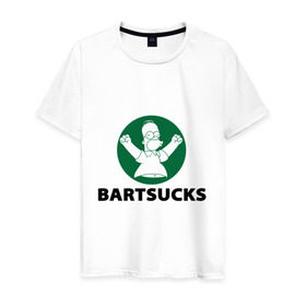 Мужская футболка хлопок с принтом Bartsucks , 100% хлопок | прямой крой, круглый вырез горловины, длина до линии бедер, слегка спущенное плечо. | bart | homer | simpsons | барт | гомер | старбакс