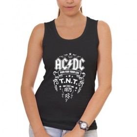 Женская майка хлопок с принтом AC/DC run for your life , 95% хлопок, 5% эластан |  | ac dc | acdc ас дс | асдс