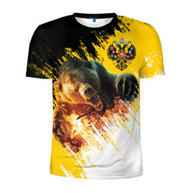 Мужская футболка 3D спортивная с принтом Имперский флаг и медведь , 100% полиэстер с улучшенными характеристиками | приталенный силуэт, круглая горловина, широкие плечи, сужается к линии бедра | Тематика изображения на принте: russian bear | герб | россия