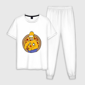 Мужская пижама хлопок с принтом Гомер и пицца , 100% хлопок | брюки и футболка прямого кроя, без карманов, на брюках мягкая резинка на поясе и по низу штанин
 | homer | simpsons | гомер