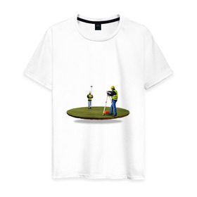 Мужская футболка хлопок с принтом Геодезия в поле , 100% хлопок | прямой крой, круглый вырез горловины, длина до линии бедер, слегка спущенное плечо. | геодезист | геодезия | строители | строительство