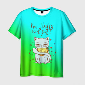 Мужская футболка 3D с принтом Я пушистый,не толстый! , 100% полиэфир | прямой крой, круглый вырез горловины, длина до линии бедер | Тематика изображения на принте: cat | взгляд | кот | кот хипстер | котёнок | котятки | котятушки | кошечки | кошка | мордочка