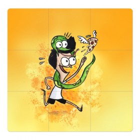 Магнитный плакат 3Х3 с принтом Sanjay, Craig and pizza , Полимерный материал с магнитным слоем | 9 деталей размером 9*9 см | sanjay and craig | крейг | мультфильм | санджей