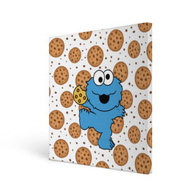 Холст квадратный с принтом Cookie monster , 100% ПВХ |  | cookie | cookiemonster | delicious | eat | monster | yummy | еда | куки | кукимонстр | монстр | печенье | сладости | улица | улицасезам