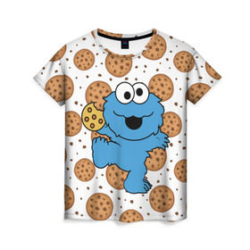 Женская футболка 3D с принтом Cookie monster , 100% полиэфир ( синтетическое хлопкоподобное полотно) | прямой крой, круглый вырез горловины, длина до линии бедер | cookie | cookiemonster | delicious | eat | monster | yummy | еда | куки | кукимонстр | монстр | печенье | сладости | улица | улицасезам