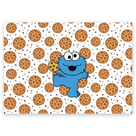 Поздравительная открытка с принтом Cookie monster , 100% бумага | плотность бумаги 280 г/м2, матовая, на обратной стороне линовка и место для марки
 | cookie | cookiemonster | delicious | eat | monster | yummy | еда | куки | кукимонстр | монстр | печенье | сладости | улица | улицасезам