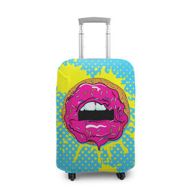 Чехол для чемодана 3D с принтом Donut lips , 86% полиэфир, 14% спандекс | двустороннее нанесение принта, прорези для ручек и колес | donut | kiss | lips | pop art | splash | sweet | брызги | губы | пончик | поп арт