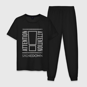 Мужская пижама хлопок с принтом Attention Attention Shinedown , 100% хлопок | брюки и футболка прямого кроя, без карманов, на брюках мягкая резинка на поясе и по низу штанин
 | shinedown