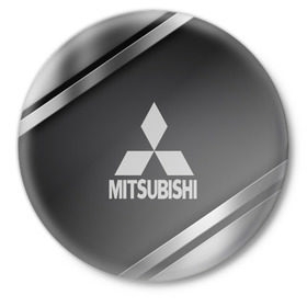 Значок с принтом MITSUBISHI SPORT ,  металл | круглая форма, металлическая застежка в виде булавки |  машина | марка | митсубиси