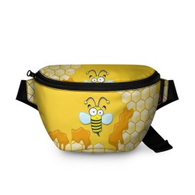 Поясная сумка 3D с принтом Пчелка , 100% полиэстер | плотная ткань, ремень с регулируемой длиной, внутри несколько карманов для мелочей, основное отделение и карман с обратной стороны сумки застегиваются на молнию | животные | лето | мед | насекомые | природа | пчела | пчелка | соты