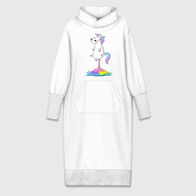 Платье удлиненное хлопок с принтом Единорог радуга ,  |  | rainbow | unicorn | радужный