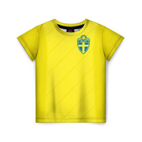 Детская футболка 3D с принтом Швеция домашняя форма ЧМ 2018 , 100% гипоаллергенный полиэфир | прямой крой, круглый вырез горловины, длина до линии бедер, чуть спущенное плечо, ткань немного тянется | Тематика изображения на принте: домашняя форма | сборная швеции | футбол | футбольная форма | швеция
