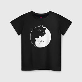 Детская футболка хлопок с принтом Инь Янь , 100% хлопок | круглый вырез горловины, полуприлегающий силуэт, длина до линии бедер | Тематика изображения на принте: cat | kitty | животное | инь ян | кот | котенок | котики