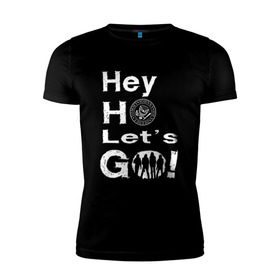 Мужская футболка премиум с принтом Hey ho let`s go! , 92% хлопок, 8% лайкра | приталенный силуэт, круглый вырез ворота, длина до линии бедра, короткий рукав | группа | панк | рамон | рамонес | рамоунз | рамоунс | рок | хард