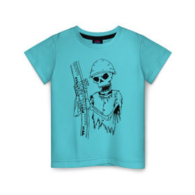 Детская футболка хлопок с принтом Скелетон геодезист (черн.) , 100% хлопок | круглый вырез горловины, полуприлегающий силуэт, длина до линии бедер | Тематика изображения на принте: геодезист | геодезия | скелет