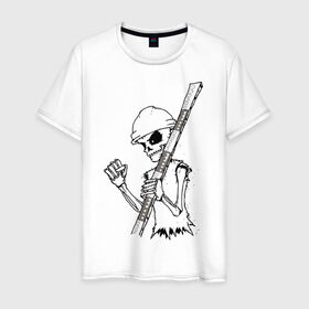 Мужская футболка хлопок с принтом Скелетон геодезист 2 (черн.) , 100% хлопок | прямой крой, круглый вырез горловины, длина до линии бедер, слегка спущенное плечо. | surveyor | геодезист | геодезия | скелет
