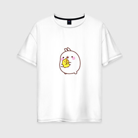 Женская футболка хлопок Oversize с принтом Molang Друзья , 100% хлопок | свободный крой, круглый ворот, спущенный рукав, длина до линии бедер
 | kawaii | аниме | зайчик | зая | заяц | каваи | мимими | моланг | птенчик