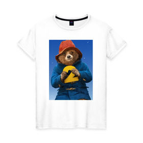 Женская футболка хлопок с принтом Паддингтон 2 , 100% хлопок | прямой крой, круглый вырез горловины, длина до линии бедер, слегка спущенное плечо | англия | вокзал | комедия | медведь | мультфильм | паддингтона 2 | фэнтези | шляпа