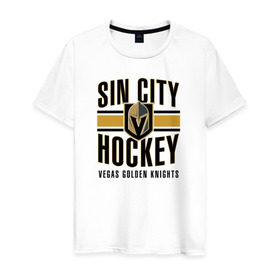 Мужская футболка хлопок с принтом Sin City Hockey , 100% хлопок | прямой крой, круглый вырез горловины, длина до линии бедер, слегка спущенное плечо. | nhl | stanley cup | vegas golden knights | vegas knights | вегас голден найтс | вегас найтс | кубок стенли | кубок стэнли | нхл | хоккей | хоккейный клуб
