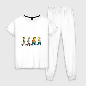 Женская пижама хлопок с принтом Симпсоны , 100% хлопок | брюки и футболка прямого кроя, без карманов, на брюках мягкая резинка на поясе и по низу штанин | bart | cимпсоны | doh | family | homer | lisa | meh | school | simpsons | springfield | анимация | барт | гомер | желтый | комедия | лентяй | лиза | мардж | мульт | мультфильм | мэгги | отец | пончик | ребенок | родители | семья | сериал