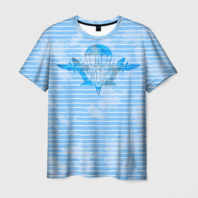 Мужская футболка 3D с принтом ВДВ , 100% полиэфир | прямой крой, круглый вырез горловины, длина до линии бедер | Тематика изображения на принте: вдв | голубая | никто кроме нас | парашют | полоски | самолеты | тельняшка