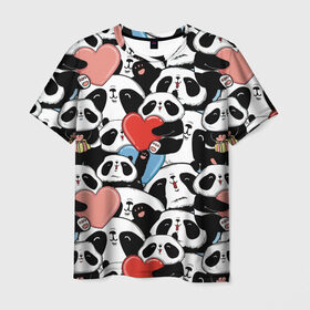 Мужская футболка 3D с принтом Пандяшки , 100% полиэфир | прямой крой, круглый вырез горловины, длина до линии бедер | baby | cute | fun | gift | happy | heart | panda | paw | smile | белый | красный | лапа | малыш | милый | мягкий | нежный | няшный | панда | подарок | радость | розовый | сердце | счастье | сюрприз | улыбка | черный