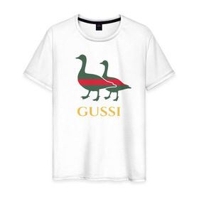 Мужская футболка хлопок с принтом Gussi GG , 100% хлопок | прямой крой, круглый вырез горловины, длина до линии бедер, слегка спущенное плечо. | gucci | gussi | гуси | гучи
