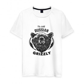 Мужская футболка хлопок с принтом Русский Медведь , 100% хлопок | прямой крой, круглый вырез горловины, длина до линии бедер, слегка спущенное плечо. | bear | grizzly | гризли