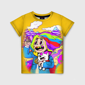 Детская футболка 3D с принтом 69 rainbow , 100% гипоаллергенный полиэфир | прямой крой, круглый вырез горловины, длина до линии бедер, чуть спущенное плечо, ткань немного тянется | Тематика изображения на принте: 6ix9ine | sixnine