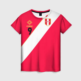 Женская футболка 3D с принтом Форма сборной Перу №9 , 100% полиэфир ( синтетическое хлопкоподобное полотно) | прямой крой, круглый вырез горловины, длина до линии бедер | 