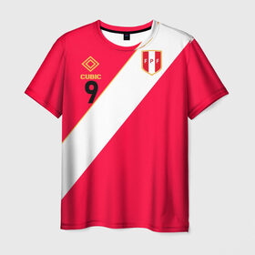 Мужская футболка 3D с принтом Форма сборной Перу №9 , 100% полиэфир | прямой крой, круглый вырез горловины, длина до линии бедер | 