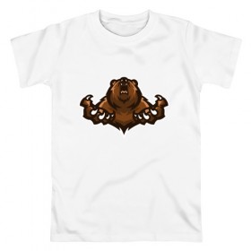 Мужская футболка хлопок с принтом Медведь Гризли , 100% хлопок | прямой крой, круглый вырез горловины, длина до линии бедер, слегка спущенное плечо. | 